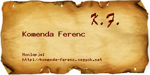 Komenda Ferenc névjegykártya